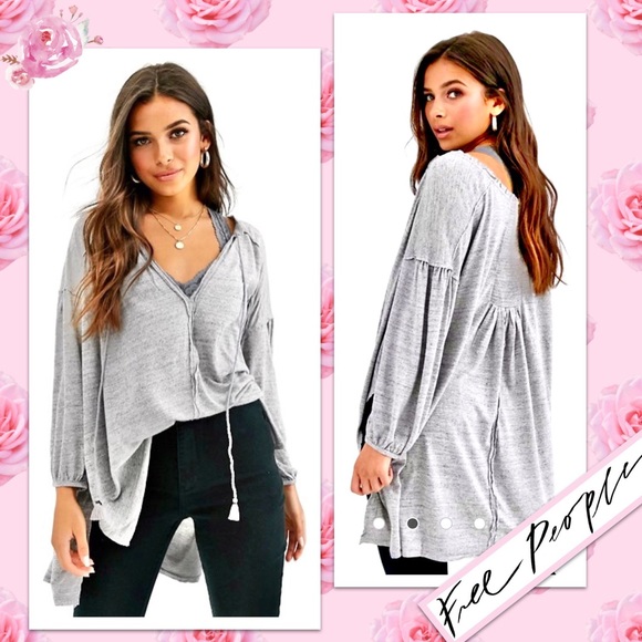 Free People We The Free Just A Henley in Grey Heather - Picture 4 of 11